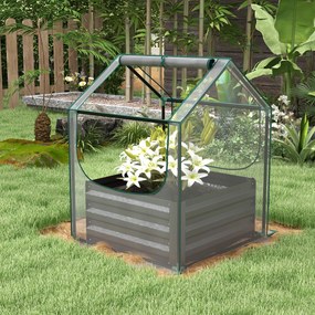 Floreira de horta com mini-estufa, floreira elevada em aço galvanizado, 70 x 70 x 90 cm, cinzento escuro