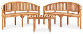 vidaXL 3 pcs conj. lounge de jardim formato banana teca maciça