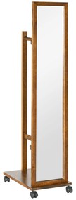 HOMCOM Espelho Pé Rodas Corpo Inteiro Barra Pendurar Roupa Prateleira 35,5x49,5x167,8 cm Prático Nogueira | Aosom Portugal