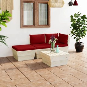 4 pcs conjunto lounge de paletes + almofadões madeira de abeto