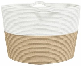 Cesto de arrumação Ø60x36 cm algodão bege e branco