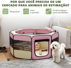 Parque Dobrável para Cães e Gatos Cercado Portátil para Animais Pequenos em Tecido Oxford Impermeável com 2 Portas Ø120x58 cm Rosa