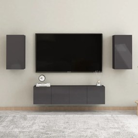 vidaXL 4 pcs conjunto de móveis de TV contraplacado cinzento brilhante