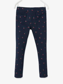 Treggings morfológicas com cerejas estampadas, para menina, medida das ancas Estreita azul escuro estampado