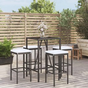vidaXL 5 pcs conjunto de bar p/ jardim c/ almofadões vime PE preto