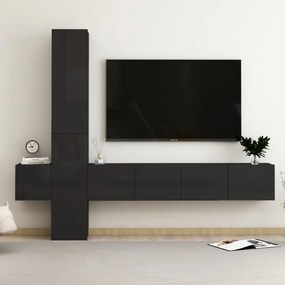 vidaXL 5 pcs conjunto de móveis de TV contraplacado preto brilhante