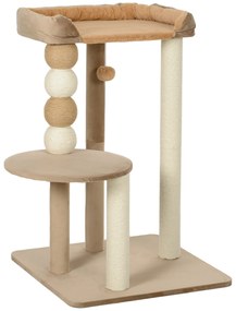 Arranhador para Gatos Arranhador para Gatos com Estofado em Borrego Plataformas Bola Suspensa e Poste de Juta 56x54x86 cm Castanho