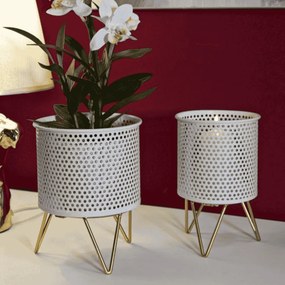 CONJUNTO DE 2 VASOS HOLDERGASPY BRANCO E DOURADO Ø 16X20-13X20 CM (PLANTAS NÃO INCLUIDAS)