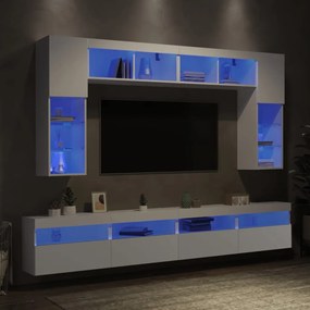 8 pcs conjunto de móveis de parede para TV com luzes LED branco