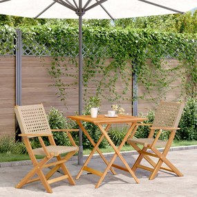 vidaXL 3 pcs conjunto de bistrô vime PE e madeira maciça bege