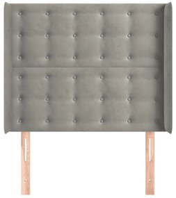 Cabeceira de cama c/ abas veludo 83x16x118/128cm cinzento-claro