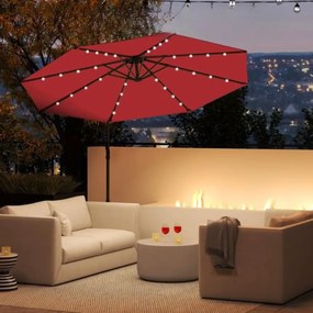 Guarda-sol exterior de 3 m com rotação de 360° e 32 com luzes LED Ajuste fácil da inclinação Manivela vermelha