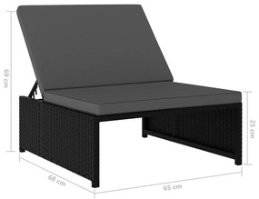 Espreguiçadeiras com mesa 2 pcs vime PE preto