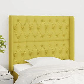 vidaXL Cabeceira de cama c/ abas tecido 103x16x118/128 cm verde
