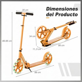 Trotinete para crianças com plataforma de alumínio, guiador ajustável em 3 posições e alça para crianças laranja
