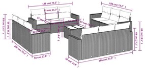 13 pcs conjunto sofás p/ jardim c/ almofadões vime PE castanho