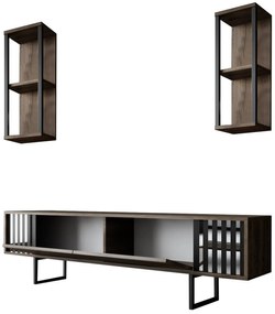 Conjunto de Mobiliário de Sala Chrome Line Set – Nogueira e Preto – TV