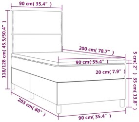 Cama box spring + colchão/LED 90x200cm tecido cinza-acastanhado