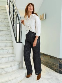 Calças com lantejoulas, para grávida  preto