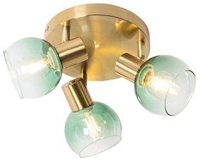 Candeeiro de teto Art Deco dourado com vidro verde 3 luzes - VIDRO Art Deco