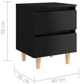 Mesa de cabeceira c/ pernas de pinho 40x35x50cm preto brilhante
