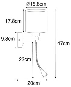 LED Candeeiro de parede preto com braço flexível e abajur dourado 15 cm - Brescia Moderno,Design