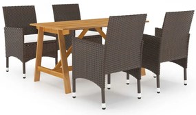 5 pcs conjunto de jantar para jardim castanho
