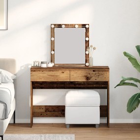 Mesa de Maquiagem com Espelho e Luzes LED Madeira Antiga e Madeira de
