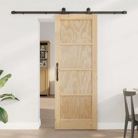 Porta de Correr vidaXL com Conjunto de Ferragens 73.5x198.5 cm Madeira Sólida de Pinheiro
