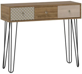 HOMCOM Mesa Consola com 3 Gavetas Consola Estreita para Entrada com Pés de Aço 90x30x75 cm Madeira | Aosom Portugal