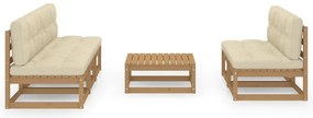6 pcs conjunto lounge de jardim com almofadões pinho maciço