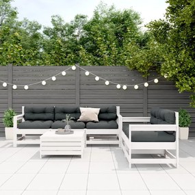 6 pcs conjunto lounge jardim c/ almofadões pinho maciço branco