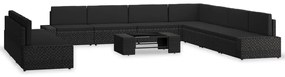 10 pcs conjunto lounge para jardim vime PE preto