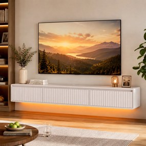 Móvel de TV Suspenso, 160 x 29,5 x 23,5 cm, Iluminação LED, Branco