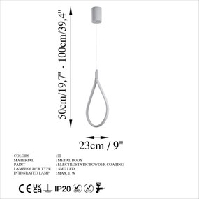 Candeeiro de Teto Damla – Cinzento – 23 cm x 50-100 cm x 10 cm