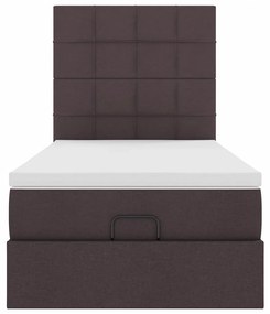 Cama otomana com colchão &amp; LEDs 90x200cm tecido castanho escuro