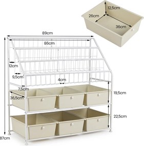 Guarda roupa aberto Multinível, 89 x 36,5 x 87 cm, 6 Gavetas e 3 Cestos, Branco