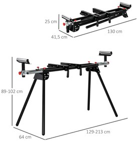 DURHAND Suporte portátil dobrável para serra de esquadria com altura ajustável e extensível Fácil de transportar e armazenar 213x64x102 cm Preto