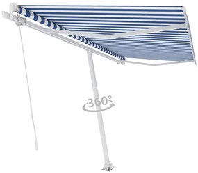 Toldo retrátil manual independente 450x300 cm azul e branco