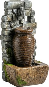 Outsunny Fonte de jardim com fluxo de água ajustável e parede de pedra rústica de 3 níveis em design de ânfora | Aosom Portugal