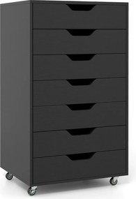 Bloco de armazenamento escritório 49 x 40 x 87 cm com 7 gavetas com 4 rodas universais Arquivo vertical de madeira com rodas preto