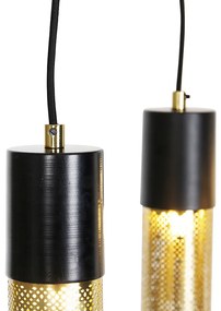 Candeeiro de suspensão industrial preto com 10 luzes douradas - Raspi Industrial