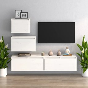 vidaXL Móveis de TV 4 pcs madeira de pinho maciça branco