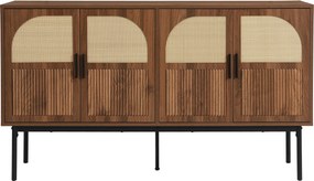 Aparador Moderno em Vime 4 Portas com Muito Espaço de Arrumação Design Natural-retro 140x40x80 cm Cor Natural | Aosom Portugal