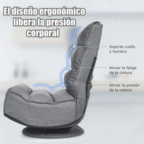 Cadeira giratória de chão nivelado 360° ajustável em 5 posições para adultos Jogos de vídeo Ler Ver televisão 59 x 75 x 83 cm Cinzenta