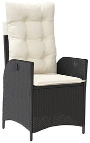 3 pcs conjunto de jantar p/ jardim c/ almofadões vime PE preto