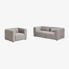 Conjunto De Sala De Estar Com Sofá Modular De 2 Peças E Poltrona Fogler Bombazina Toupeira Claro - Sklum