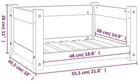 Cama para cães 55,5x45,5x28 cm madeira de pinho maciça branco