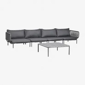 Conjunto De Jardim Com Sofá Modular De 4 Peças Com 2 Módulos De Canto E Mesa De Centro Em Aço Roubly Cinza Grafito - Sklum