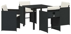 Conjunto de Jantar para Jardim com 5 Peças e Almofadas Preto Vime PE